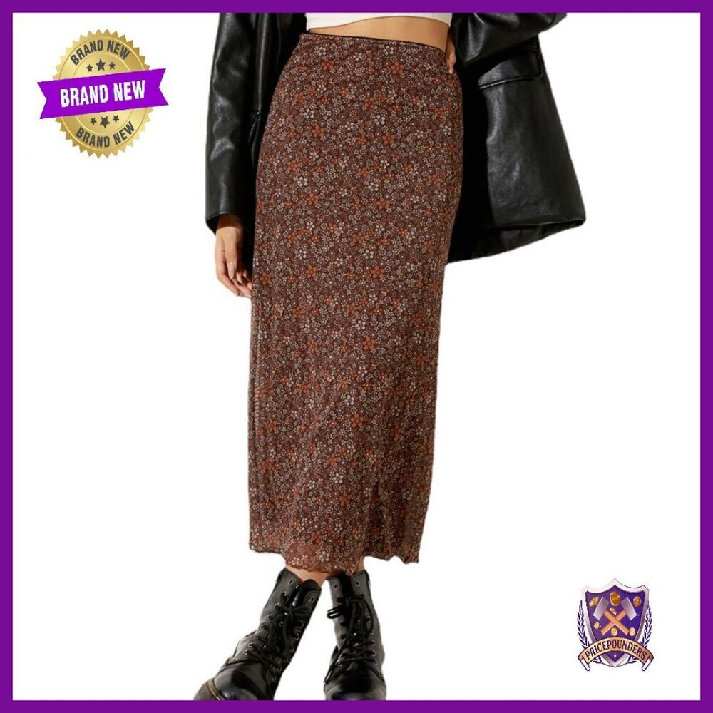 Mesh Midi Skirt High Waisted Flowy Bohemian Summer Skirt